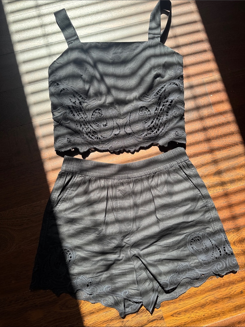 Rag and bone Black Embroidered Crop Top & Shorts Set